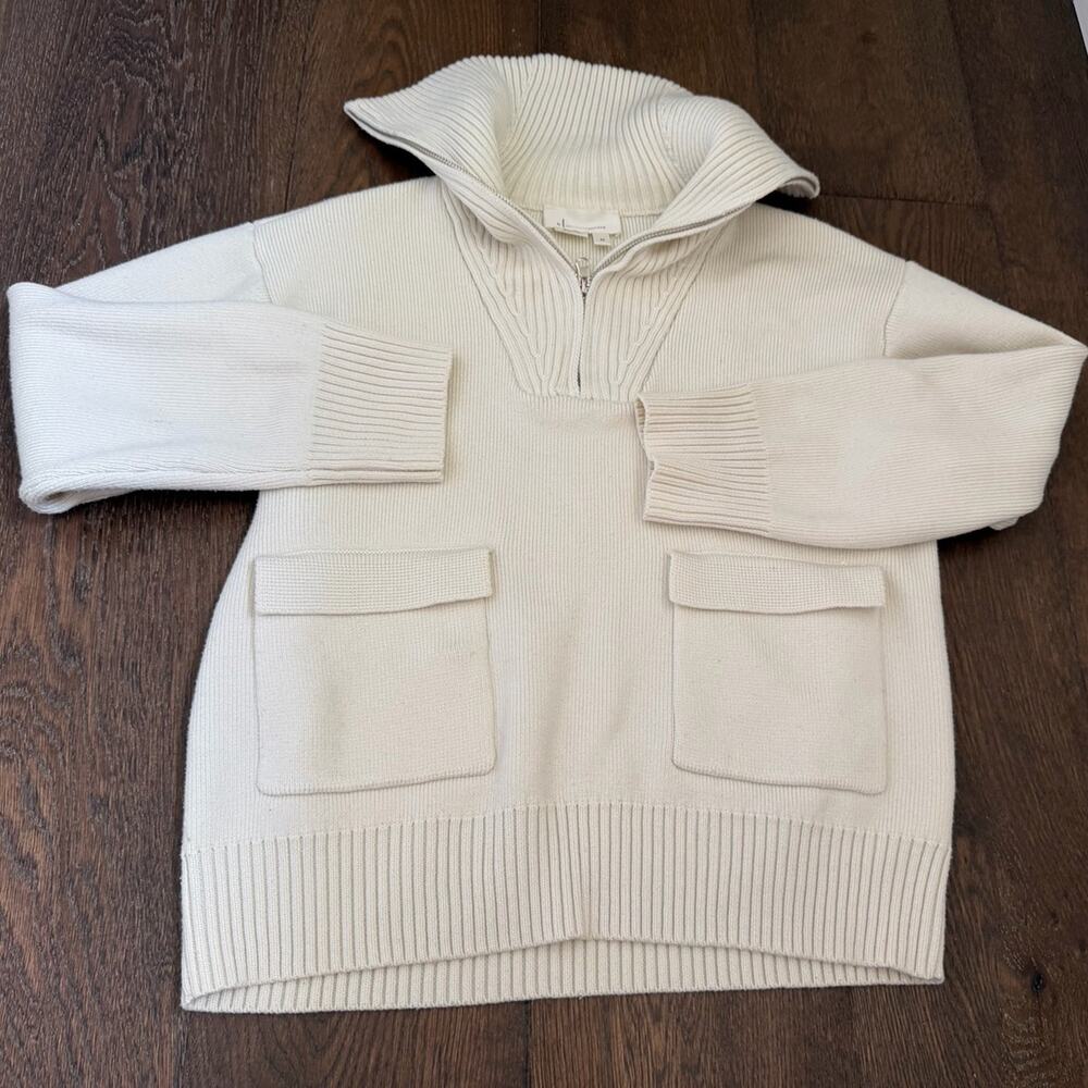 Anthropologie Women’s Cream Knit Pocket Detail Sweater Sz XS